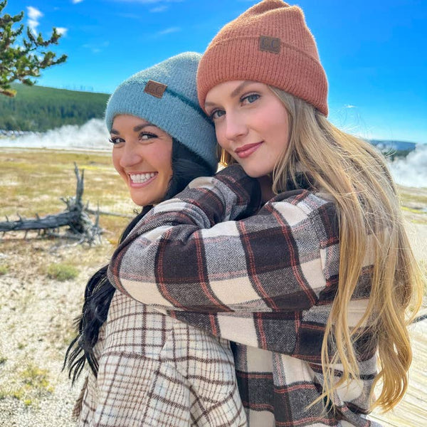 Soft Feather Yarn Striped Cuff Beanie