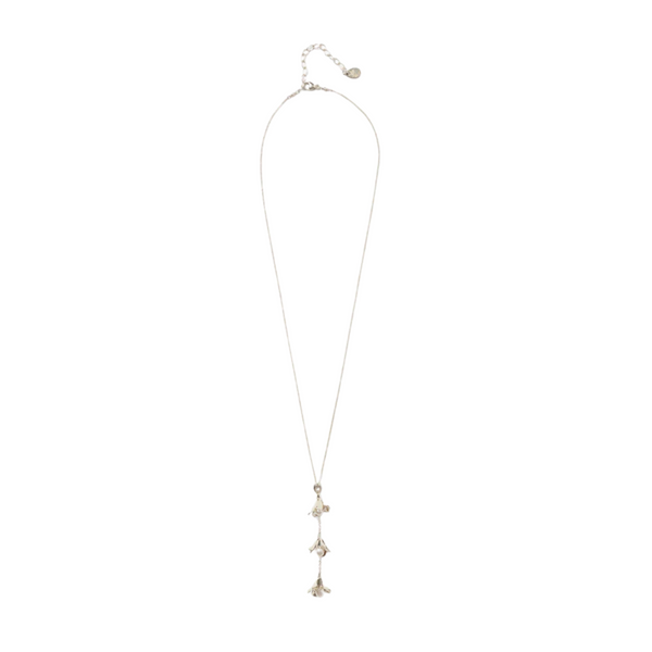 Bellflower Drop Necklace Silver Pearl