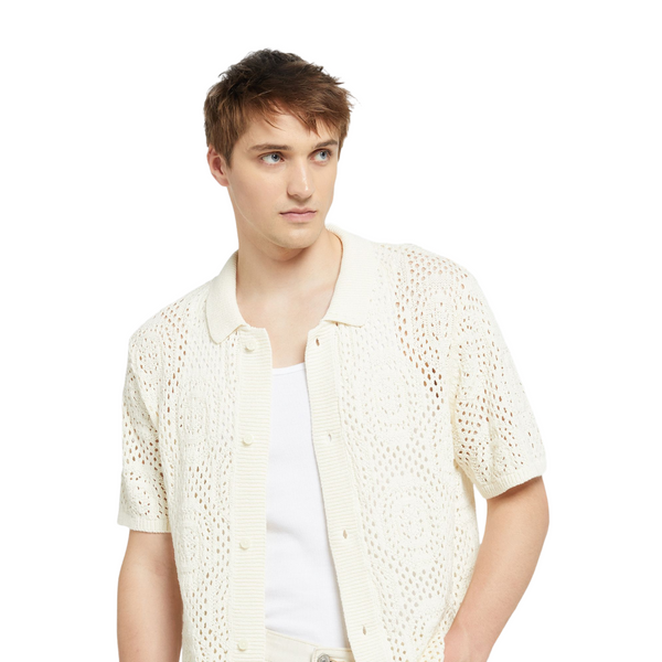 Sweater Camp Shirt Pointelle Crochet