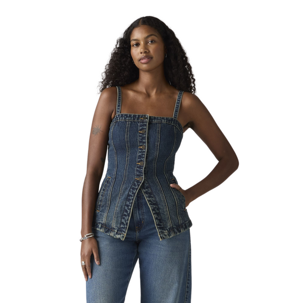 Tailored Denim Bustier Hinged Heart Top