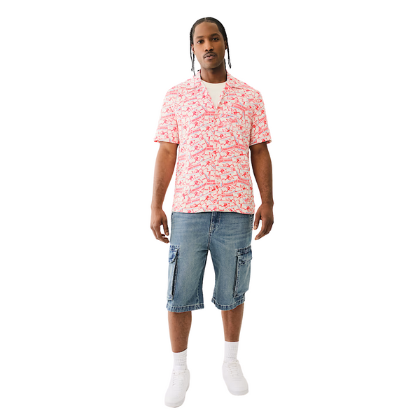 Allover Buddha Print Camp Shirt