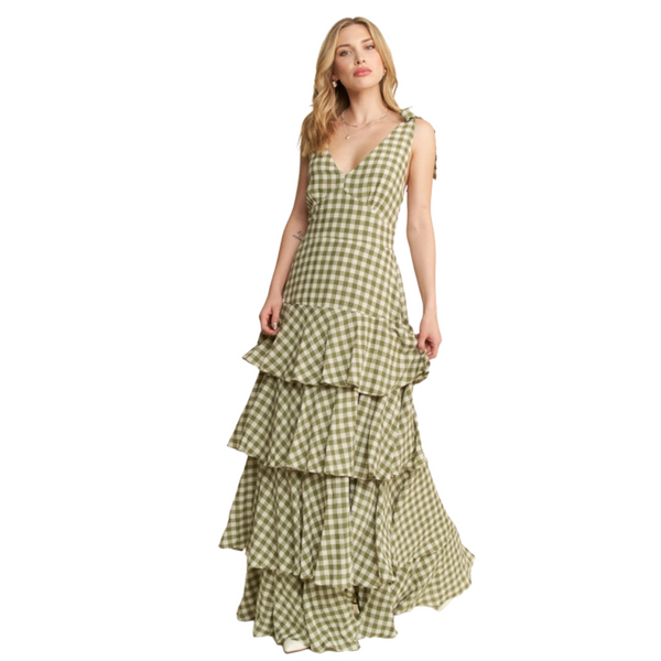 Plus Gingham Tiered Maxi Dress