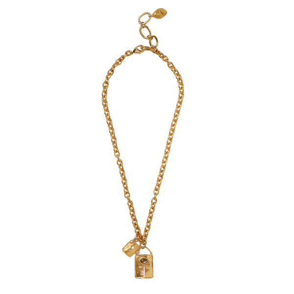 Double Lock Charm Necklace Gold