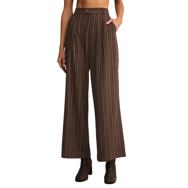 Alma Pinstripe Wide Leg Pant Chocolate