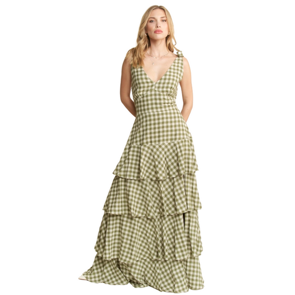 Plus Gingham Tiered Maxi Dress