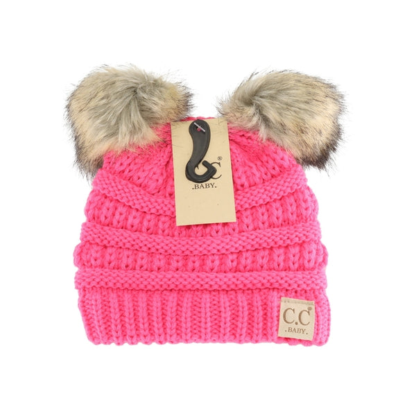 Baby C.C. Solid Ribbed Fur Pom Beanie