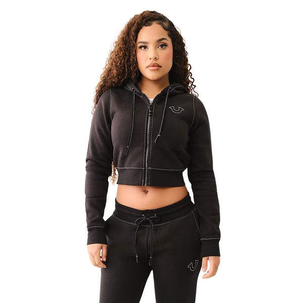 Women's Crop Big T Zip Hoodie