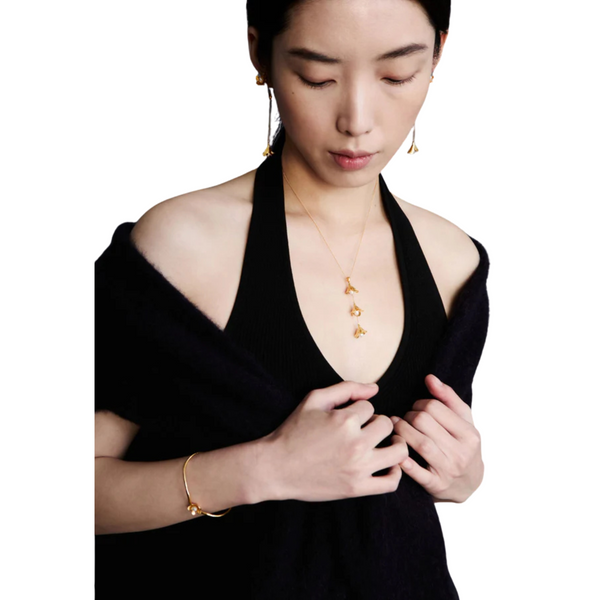 Bellflower Drop Necklace Gold Pearl