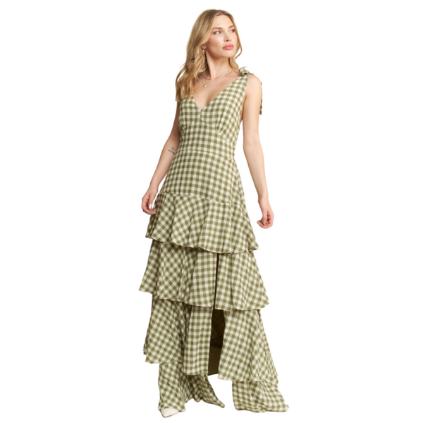 Plus Gingham Tiered Maxi Dress