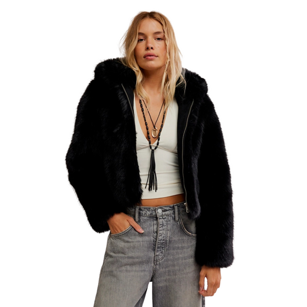Louder Please Hooded Faux Fur Jacket