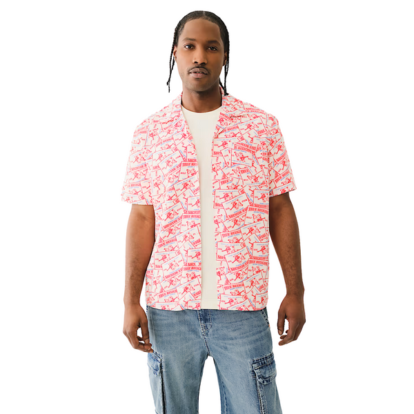 Allover Buddha Print Camp Shirt