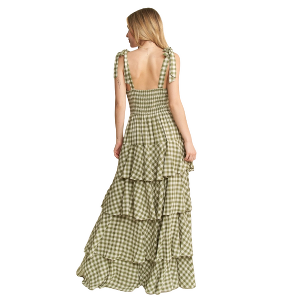 Plus Gingham Tiered Maxi Dress