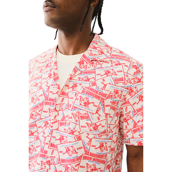 Allover Buddha Print Camp Shirt