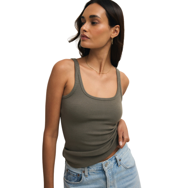 Renae Rib Tank Top Khaki Green