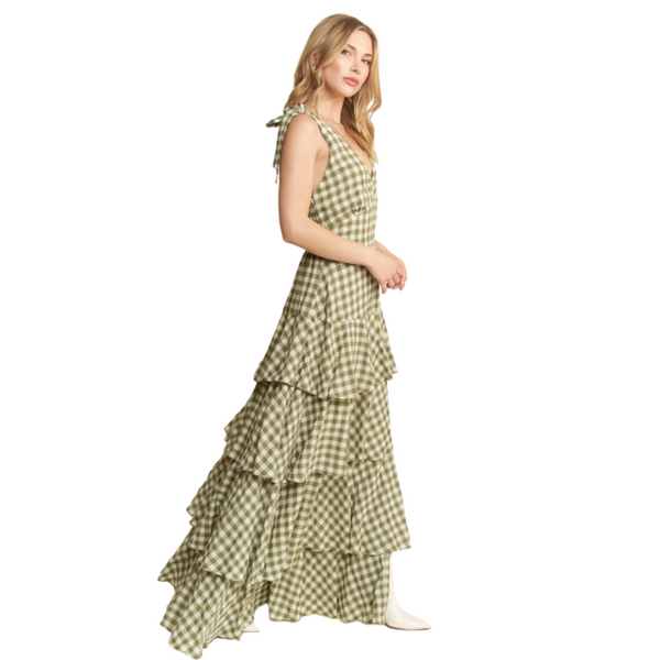Plus Gingham Tiered Maxi Dress