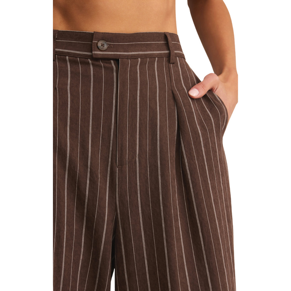 Alma Pinstripe Wide Leg Pant Chocolate