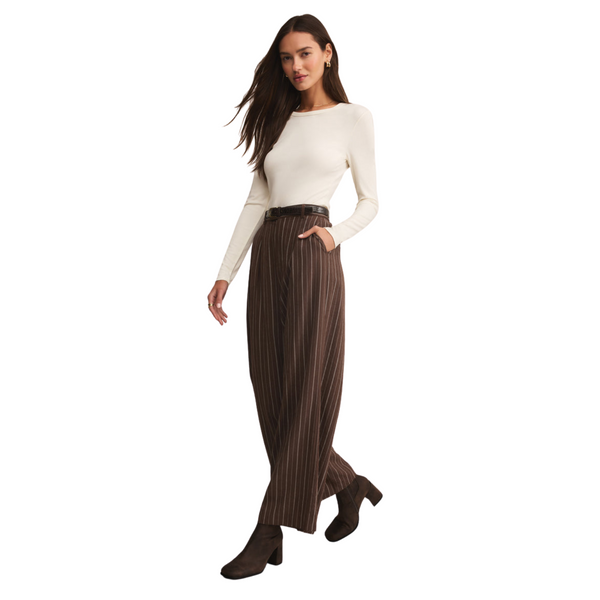 Alma Pinstripe Wide Leg Pant Chocolate