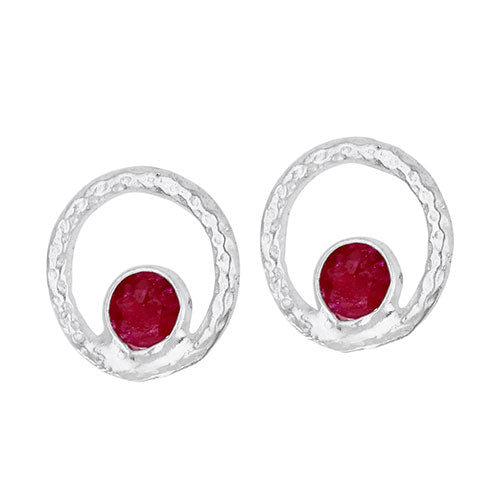 Textured Ruby Circle Stud Earrings