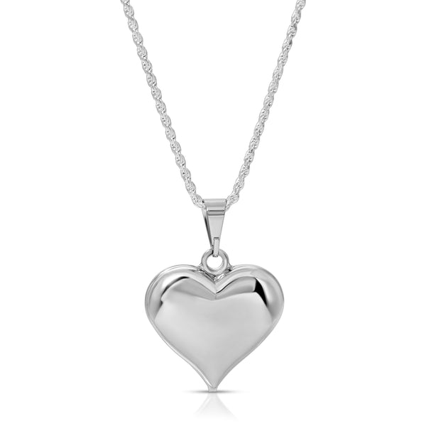 Puffy Heart Necklace in Silver