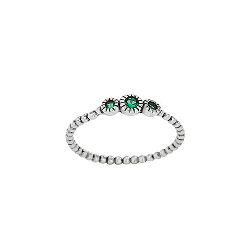 3 Emerald CZ Beaded Band Ring