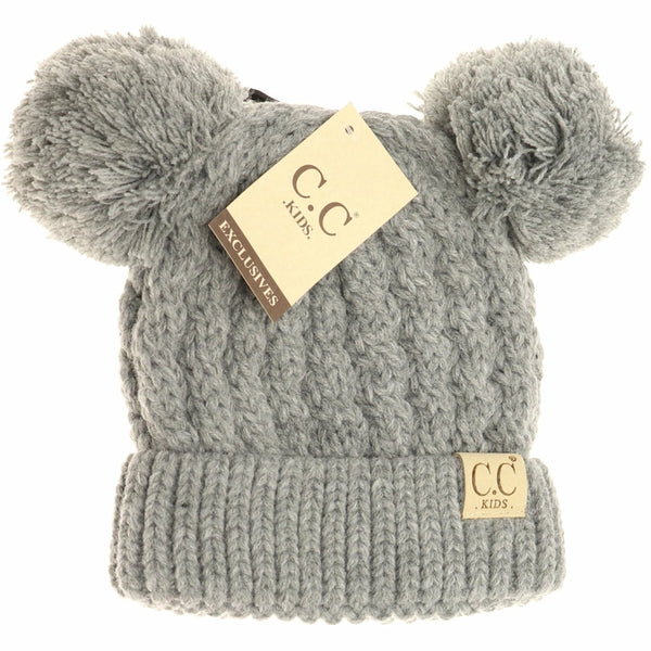 Kid's Solid Knit Double Pom Beanie