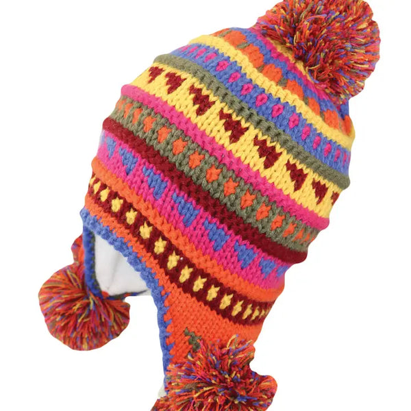 Rainbow Heart Pom Hat