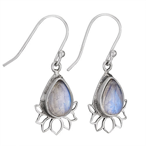 Teardrop Moonstone Lotus Earrings