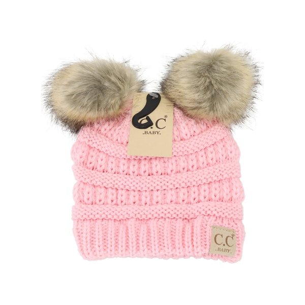 Baby C.C. Solid Ribbed Fur Pom Beanie