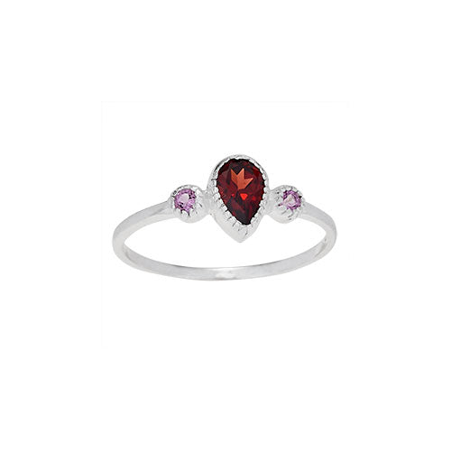 Garnet Teardrop Amethyst Stacker Ring