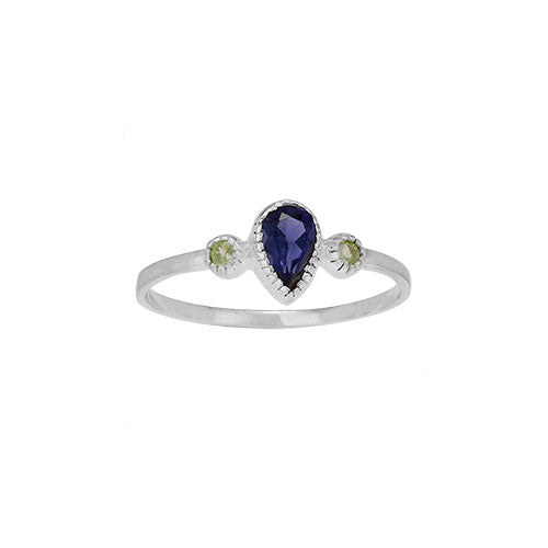 Iolite+Peridot Side Stacker Ring
