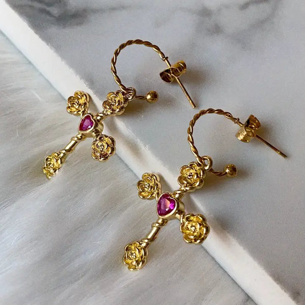 Dahlia Rose Cross Earrings