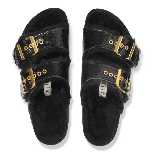 Arizona Shiny Black Shearling Gold