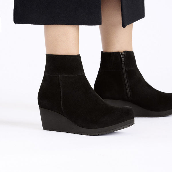 Ebba Black Suede Wedge Boots