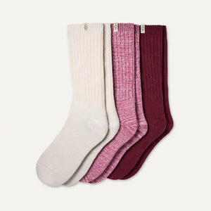Women's Rib Knit Slouchy Crew 3 Pack Strawberry/Cream/Coffee Berry