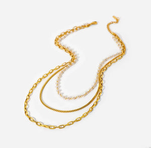 Tides Pearl Triple Layered Chain Necklace
