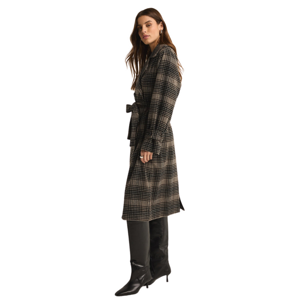 Jackie Plaid Trench Coat Latte