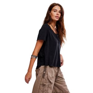 Heirloom Henley Top Black