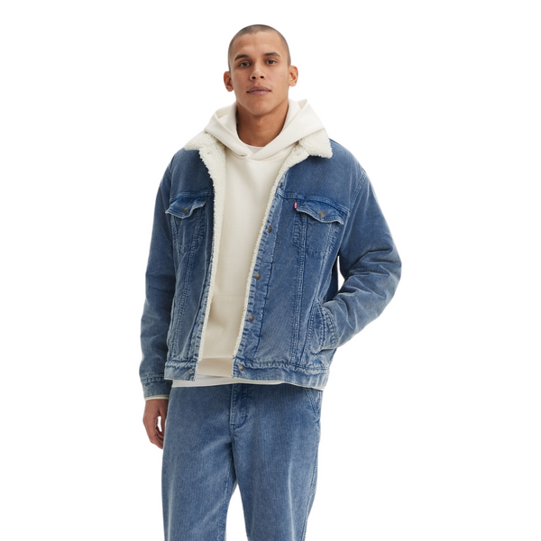 Relaxed Fit Sherpa Trucker Blue Spring Corduroy