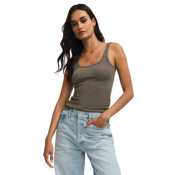 Renae Rib Tank Top Khaki Green