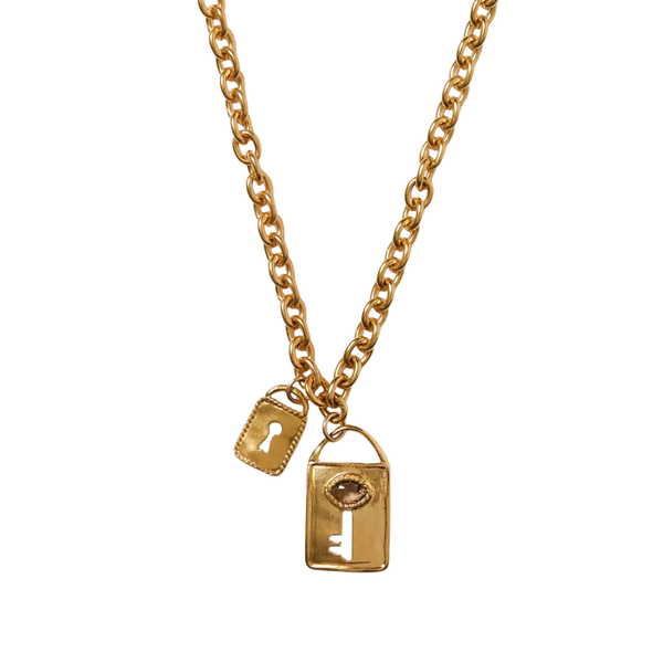 Double Lock Charm Necklace Gold