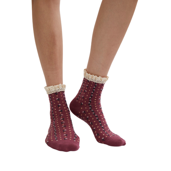 Rosebud Knit Waffle Ankle Socks