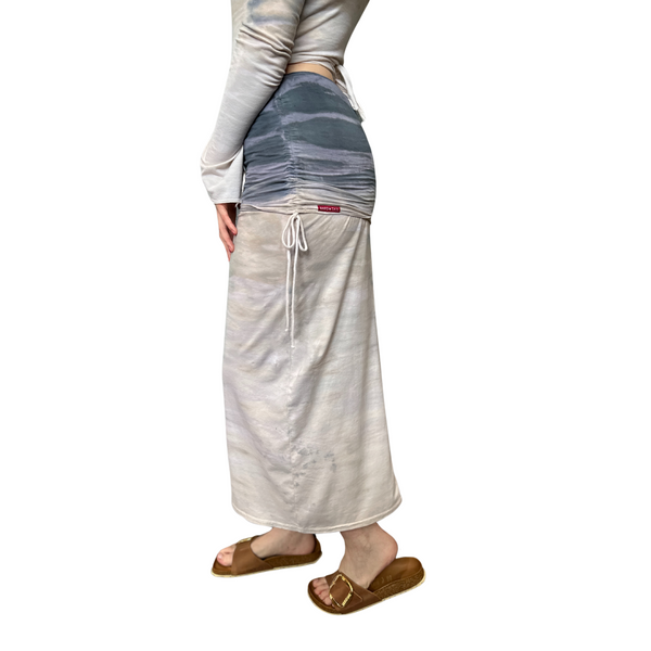 Fold Over Shirred Maxi Tube Skirt