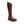 A single brown leather knee-high boot with a chunky sole, isolated on a white background.