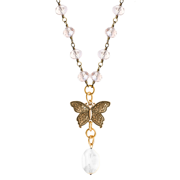 Joy Butterfly Long Rosary Chain Necklace