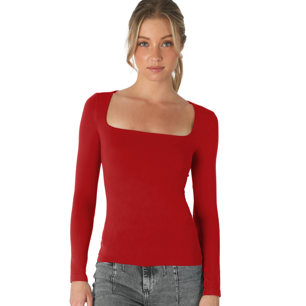 Double Lined Square Neck Long Sleeve