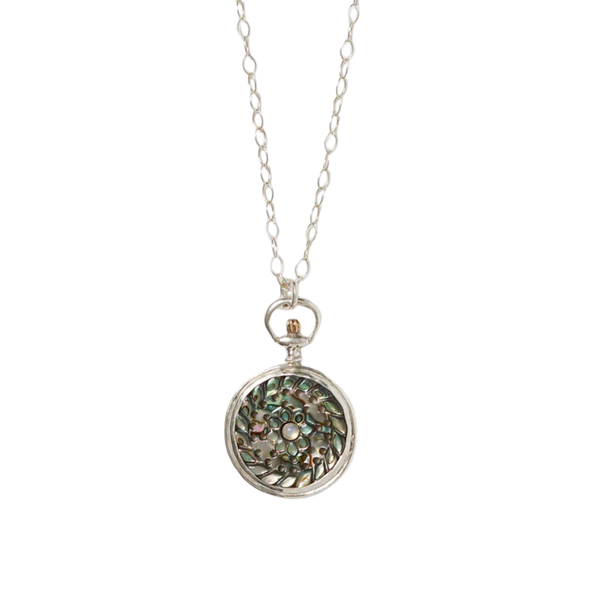 Pocket Watch Necklace Abalone + Moonstone