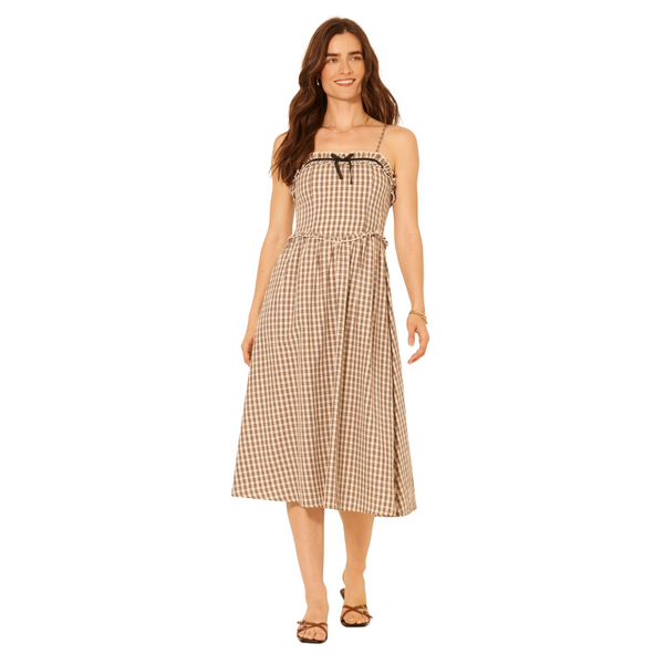 Aspen Midi Dress Cream Plaid