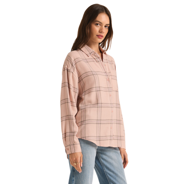 River Plaid Button Up Lilac Gray