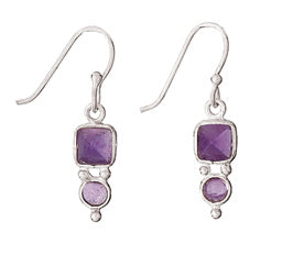 Square Round Amethyst Earrings