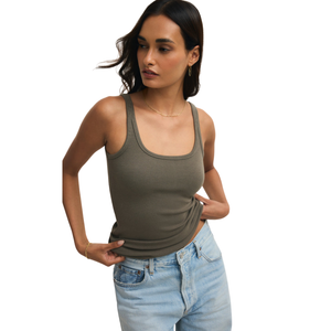 Renae Rib Tank Top Khaki Green